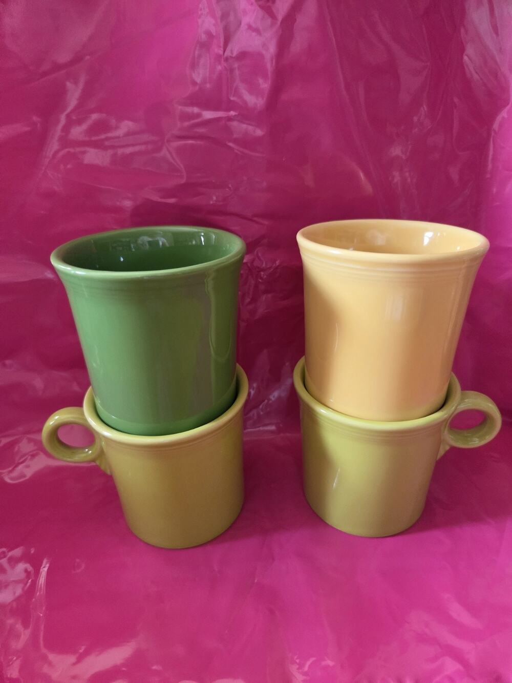 4 Fiesta Ware Mugs O Loop Yellow Light Green Dark Green Red